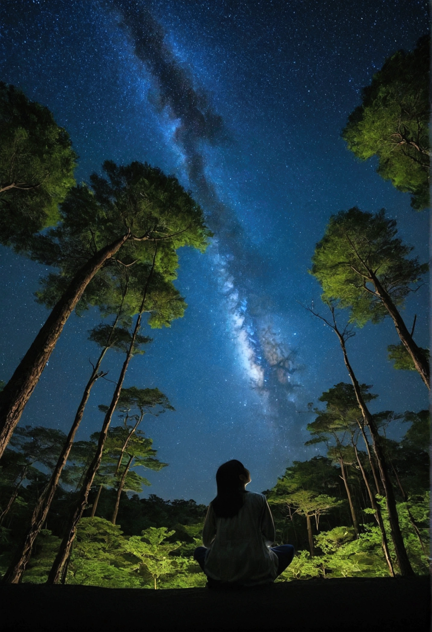 Ezo Momonga looks at the starry sky in the forest