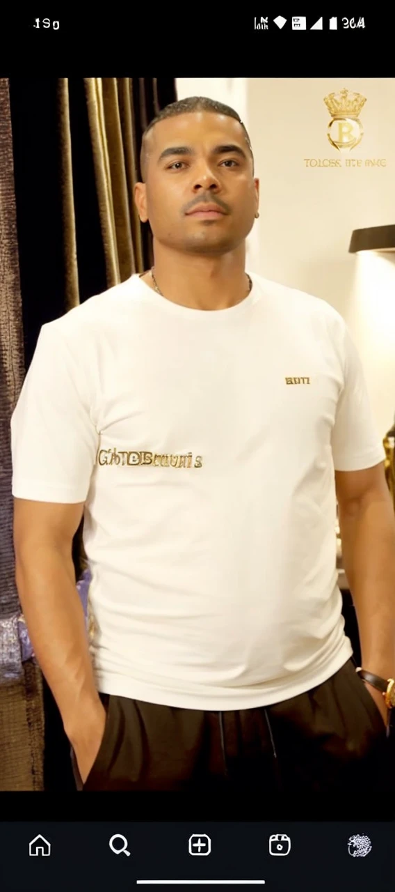 Create a background for the image provided with a golden Bugatti chiron and a chain around his neck inscribed GTMO with gold bars because he is a forex gold trader conquering the world the king of gold