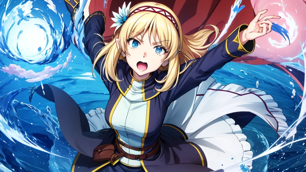 Anime girl holding flowers, Cute anime waifu in a nice dress, Wearing a dress, I deny it, Official Art, Anime Princess, , Beatrice Blue, Zerochan Art, Royal elegant pose, Official Artワーク, Splash art anime , get annoyed, Kshat Krentz Key Art Female, Detailed fan art, Beautiful teenage girl, , One Girl, Cayna, blonde, short hair, blue eyes, hair ornaments, Very pointy ears