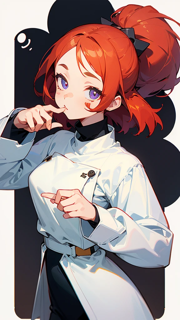 Highest quality, masterpiece, Kirie Light Mash, alone, One girl, Iris, in white turtleneck shirt, (Little: 0.6), Bright redhead, Stickers, Emoji, cute, White Background, ((Make a dish))