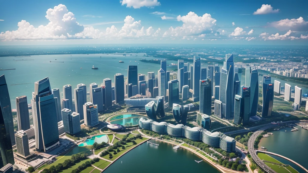 Beautiful scenery of Singapore's ancient village. Aerial view, Photorealistic photos, High definition.