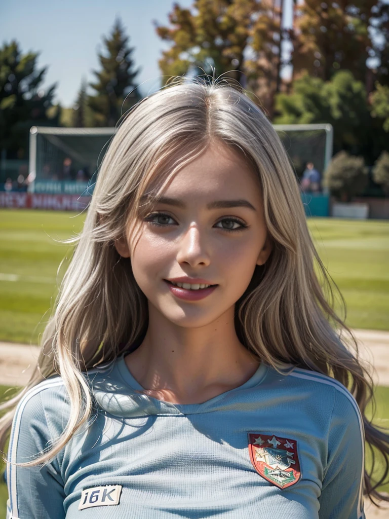 (Photos of the super beautiful white-haired Russian female soccer players:1.2)(Sexiest Women in Eastern Europe)(Grinning,A big smile:1.2)(16K, RAW Photos, Highest quality, masterpiece: 1.2),(Shiny wavy long hair:1.1) Super detailed, Super Resolution, (Genuine, Genuine photos: 1.37), Portraiture, High-resolution RAW color photos, Professional photos, Very detailed, 8k wallpaper, Very detailed CG Unity 8k wallpaper, Very detailed beautiful girl, Very detailed faces,(British Football Grounds:1.2)(Italy national soccer team uniform:1.2)(whole body)(Skinny but big boobs:1.1)(Tight soccer player costume:1.2)light gray eyes,Football matches