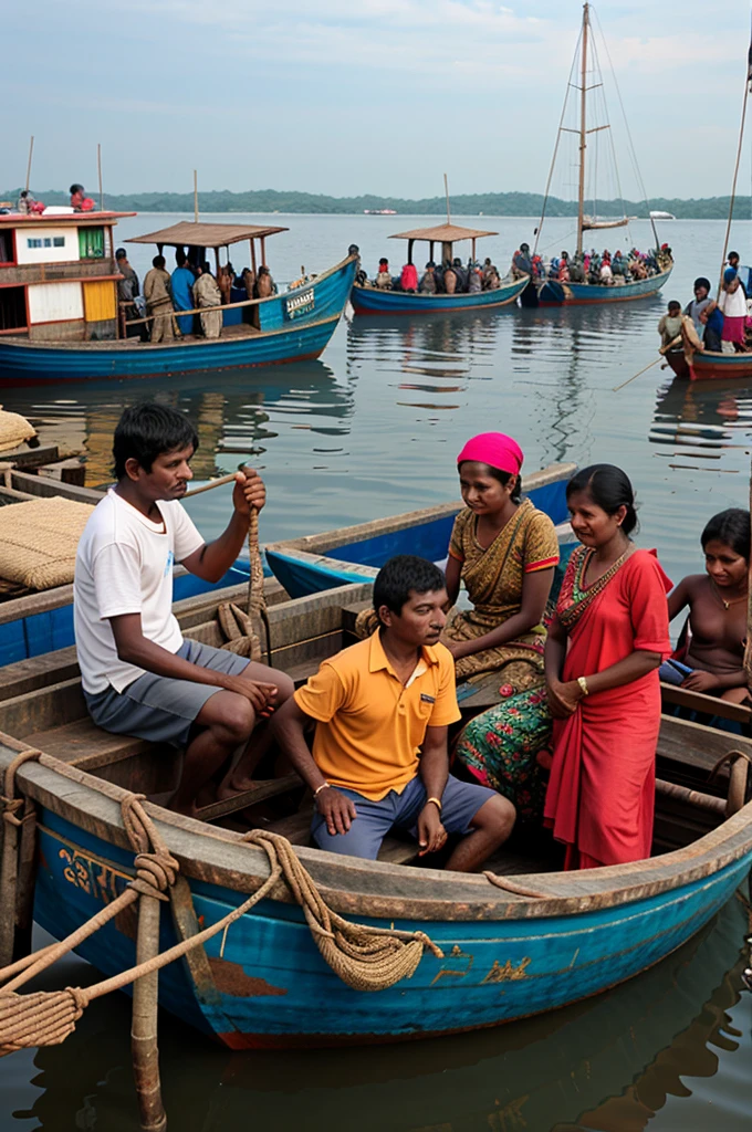 Mangalore fishing boats with people working