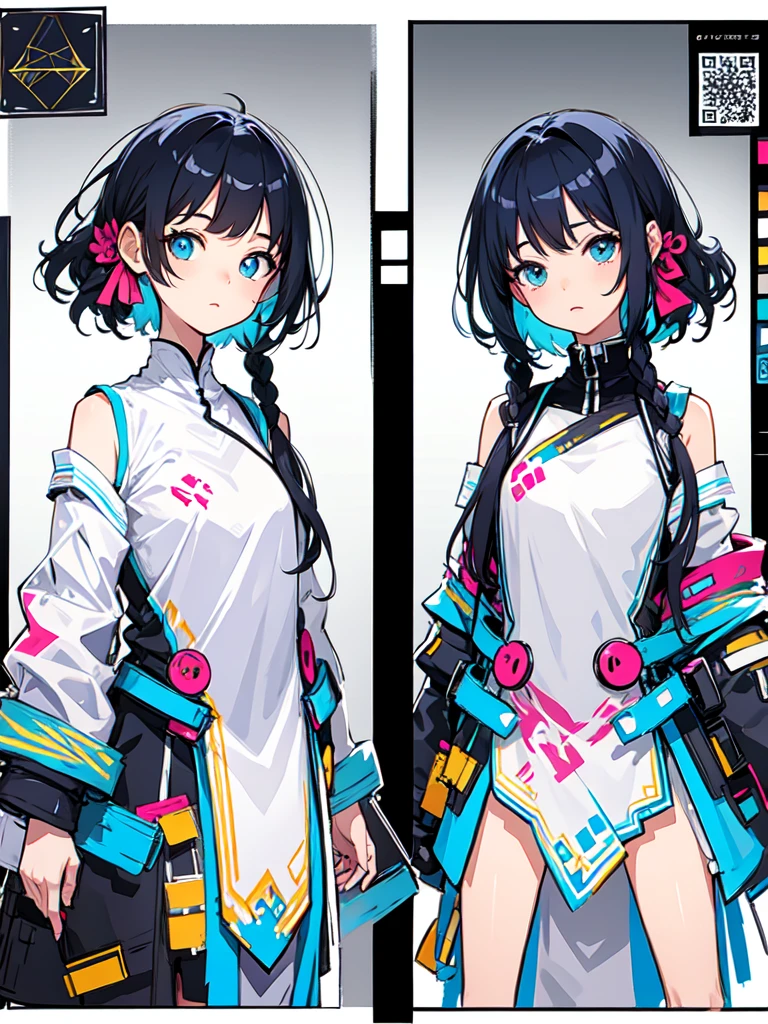 sketch (Character design sheet, same characters, whole body, Three-View, front, ~ ~ ~ ~ side, return),(Very bright:1.1), White Background, [1 Girl:7], (Tilt your head:1.2), ([sketch|watercolor \(Moderate\)]:1.15),Chaotic Abstract Background, Vector Trace, Gradient Blending, Bright colors, that&#39;wonderful, Very detailed, Complex, (Very low contrast:1.4）,whole body, Artistic elements add depth to the work. The overall atmosphere is creepy and nightmarish...., With a unique artistic touch. This movie is、The dark and crazy world of horror movies depicted in HD., Evoke visual stimuli and aesthetic sense, that will terrify and excite the audience....,watercolor画, （Lightless, Eyes without highlights, evil eye, An ugly person with white eyes, that&#39;Red eyeliner）,whole body絵, Wearing a maid outfit, Full bangs,(Full bangs, Straight bangs, The bangs are aligned diagonally), （Gradient braided hair, (Light purple hair), (Ink blotches:1.1), (pale:1.2),(Light purple:1.2),(Light green:1.2)）　and full body and watercolor画, （Lightless, Eyes without highlights, Evil Eye, A bad looking person with white eyes, It&#39;s a red eyeliner）,whole body絵, Wearing a maid outfitいる and （Mature face,tall, Wearing black tights,Green Eyes, The skin is hidden　and maid, (Add a logo"test”)