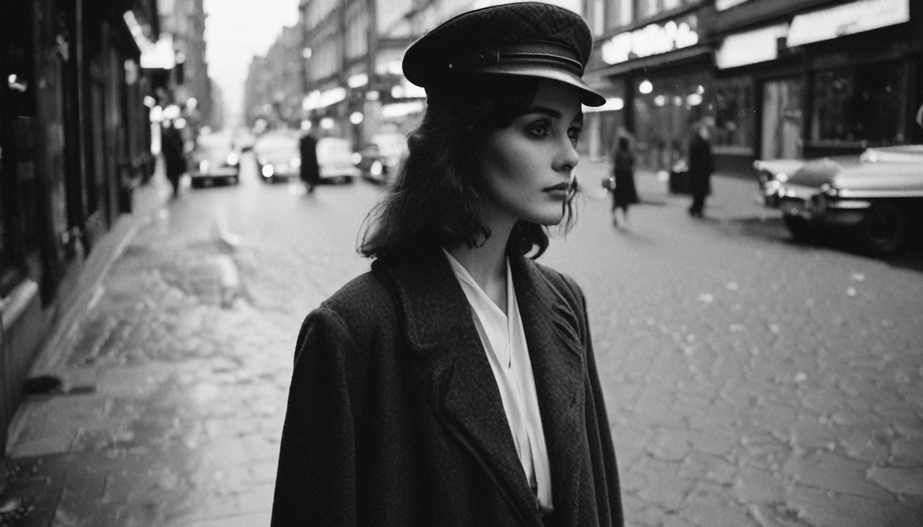 35mm vintage street photo of beautiful ghost