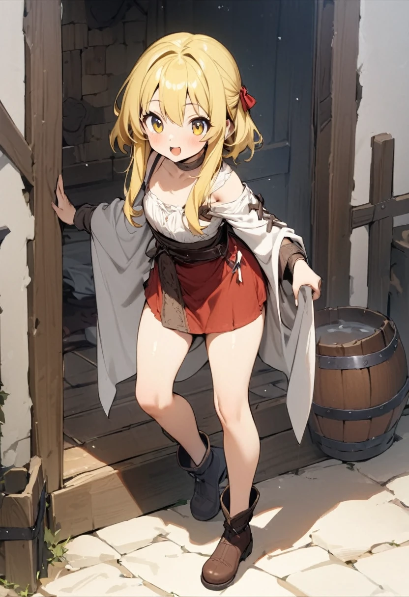 ({masterpiece}},{best quality,},white background,full body,Middle Ages,1 Girl,(14years old1:1),younger sister,Yellow hair,Lively。cute,sexy,({masterpiece}},{best quality}