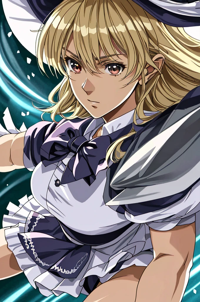 Highest quality,High resolution,((Marisa Kirisame)) ,One person,(bow),(witch),woman,One personで,Blonde,strongest,Anime Style,(Limbs),(Full Finger),(Accurate fingertips), (The finer details), (Super detailed),4K,(high resolution),whole body, (Front angle), Looking at the camera,masterpiece,(Subtle details),(Intricate details),Octane Rendering,(Hyper Detail),