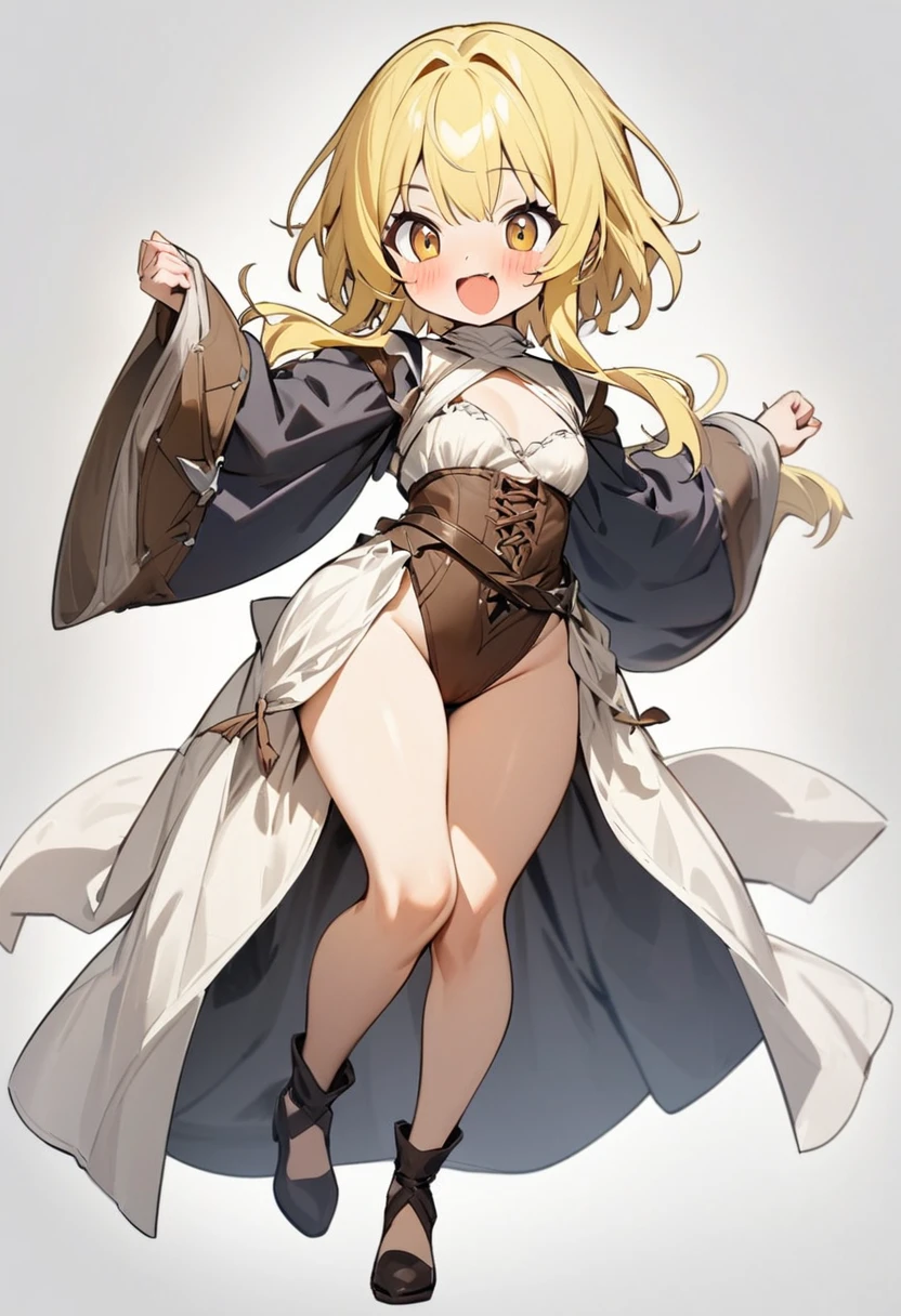 ({masterpiece}},{best quality,}，white background,full body,Middle Ages,1 Girl,younger sister，Yellow hair，Lively。cute,sexy，({masterpiece}},{best quality}