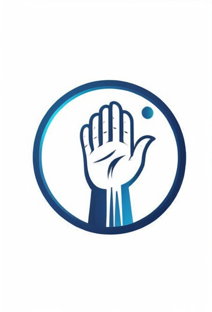 Service company logo Deep blue circle shaped logo Two palms held out、
people々In the palm of your hand,、A logo with a ball of light that represents the future. Chic and modern design. Pretty cool. The background is white.