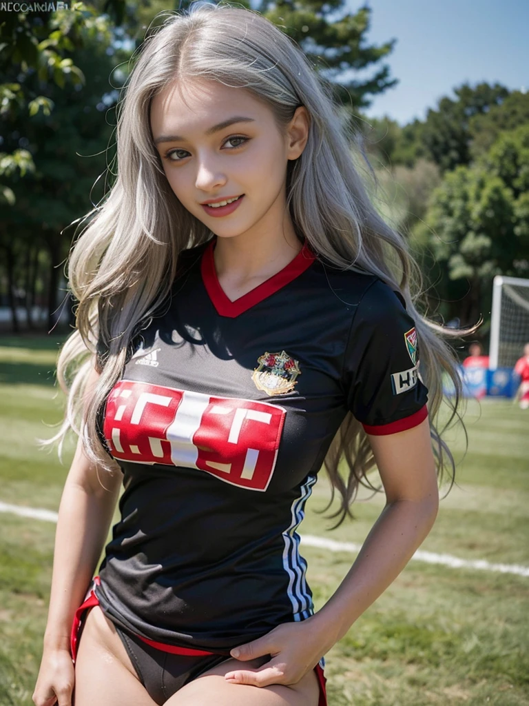 (Photos of the super beautiful white-haired Russian female soccer players:1.2)(Sexiest Women in Eastern Europe)(Grinning,A big smile:1.2)(16K, RAW Photos, Highest quality, masterpiece: 1.2),(Shiny wavy long hair:1.1) Super detailed, Super Resolution, (Genuine, Genuine photos: 1.37), Portraiture, High-resolution RAW color photos, Professional photos, Very detailed, 8k wallpaper, Very detailed CG Unity 8k wallpaper, Very detailed beautiful girl, Very detailed faces,(British Football Grounds:1.2)(イタリア代表のSoccer uniforms:1.2)(whole body)(Skinny but big boobs:1.1)(タイトなSoccer uniforms:1.2)light gray eyes,Football matches,Soccer uniforms