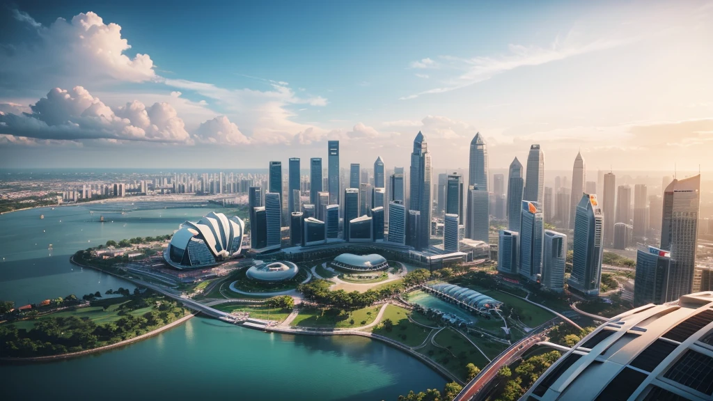 Beautiful scenery of Singapore's ancient village. Aerial view, Photorealistic photos, High definition.