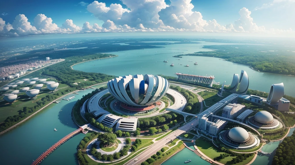 Beautiful scenery of Singapore&#39;s ancient village. Aerial view, Photorealistic photos, High definition.