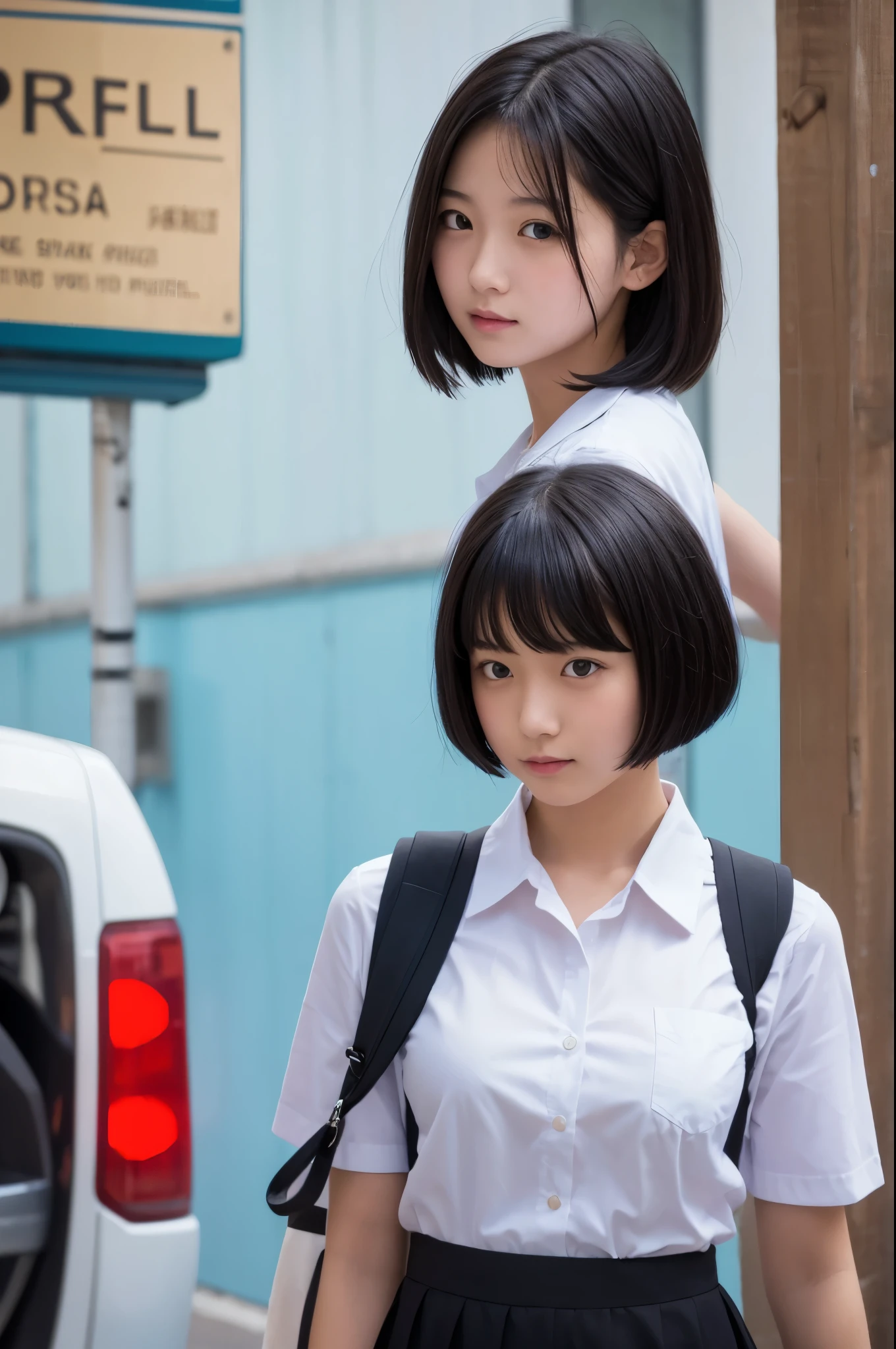 Short hair, black hair, high school girl