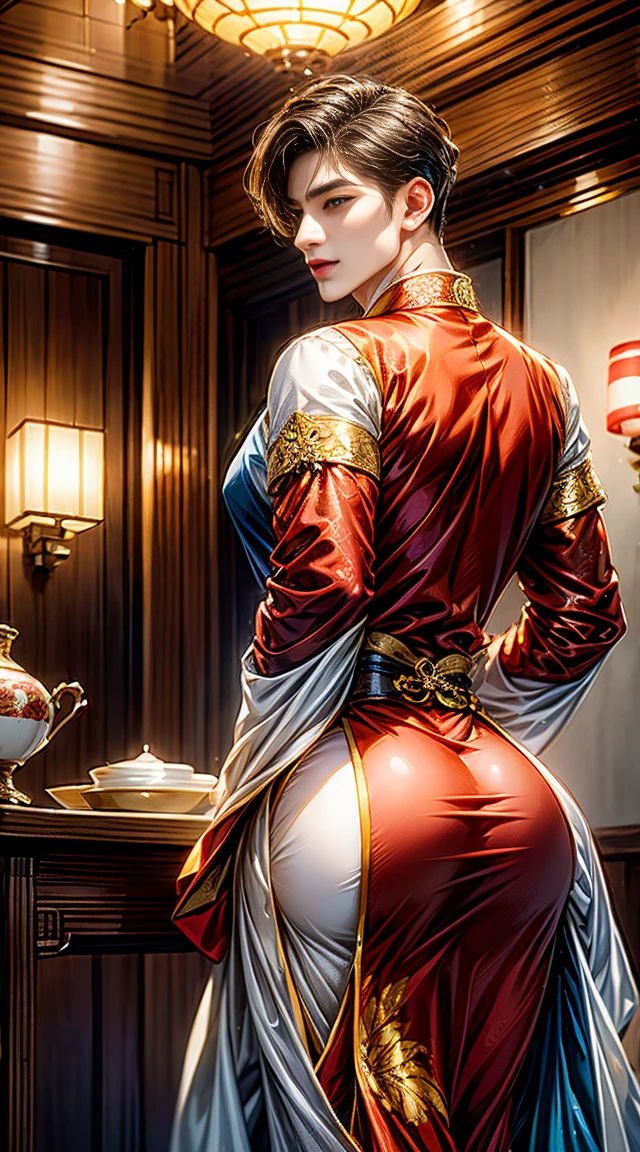 big butt, (show off his big butt) , male, were sexy traditionnal Chinese dress
