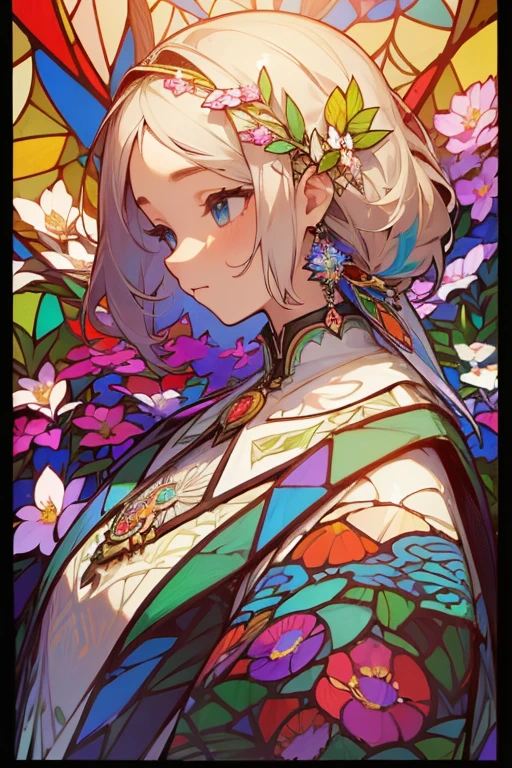 (masterpiece, Highest quality, Highest quality, Official Art, beautifully、beautiful:1.2), (One Girl), Very detailed,(Fractal Art:1.3),colorful,Most detailed,Upper Body, [Race],[jewelry],[flower],[[butterfly]],(flower)、(Stained glass)、