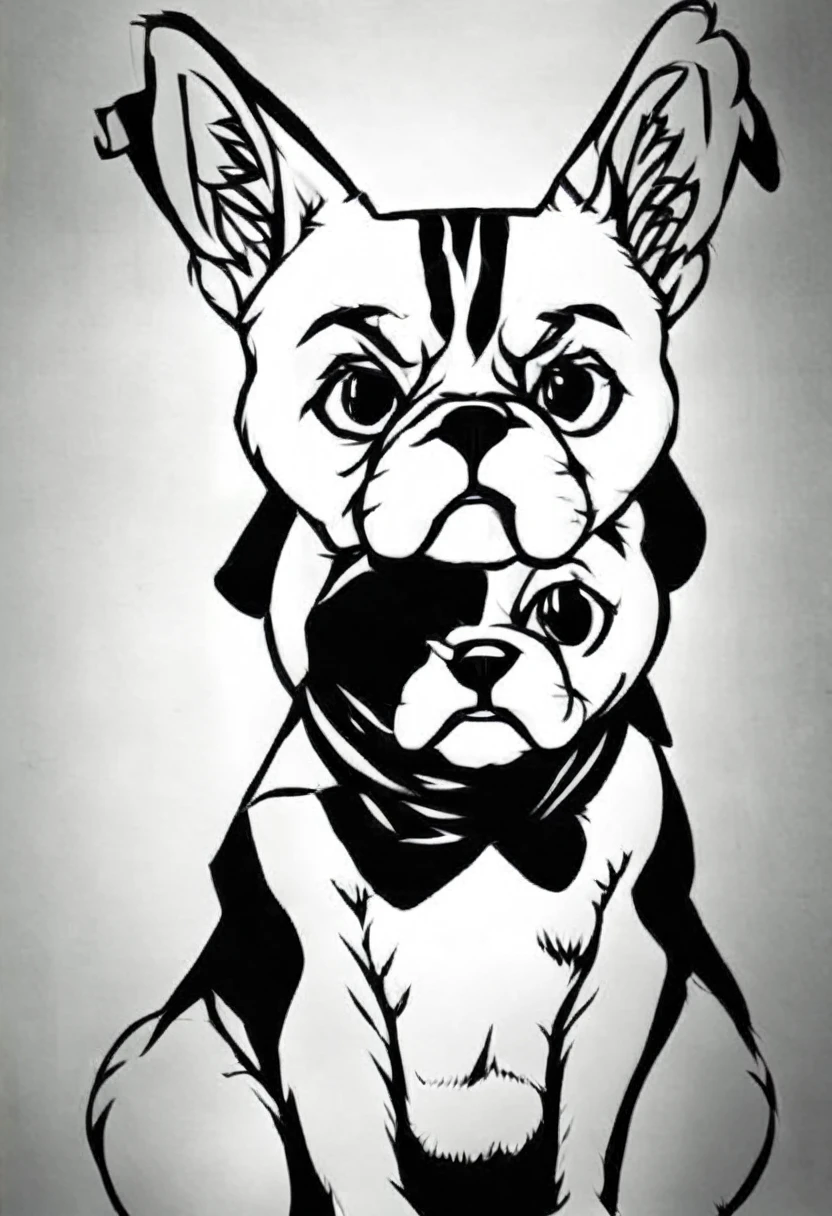 low quality, ((one bulldog)), upper body, center, front, arms crossed, Sticking your face out of the wall, background white, monotone