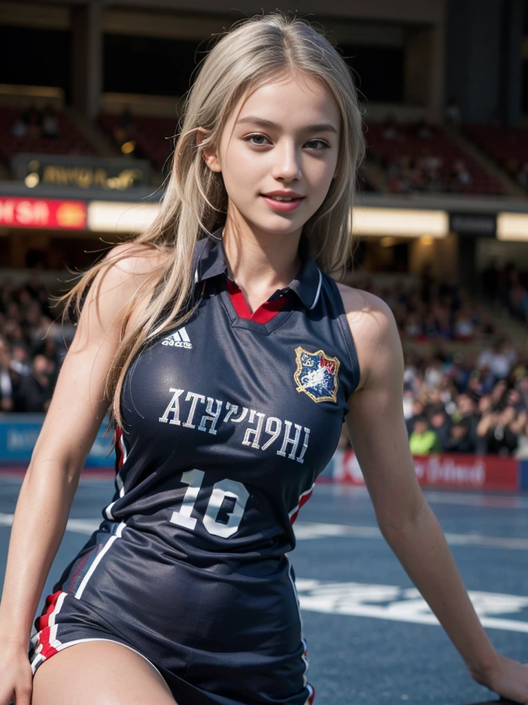 (Photos of the super beautiful white-haired Russian female hockey players:1.2)(Sexiest Women in Eastern Europe)(Grinning,A big smile:1.2)(16K, RAW Photos, Highest quality, masterpiece: 1.2),(Shiny wavy long hair:1.1) Super detailed, Super Resolution, (Genuine, Genuine photos: 1.37), Portraiture, High-resolution RAW color photos, Professional photos, Very detailed, 8k wallpaper, Very detailed CG Unity 8k wallpaper, Very detailed beautiful girl, Very detailed faces,(British Football Grounds:1.2)(hockey uniform:1.2)(whole body)(Skinny but big boobs:1.1)(Hockey Uniforms:1.2)light gray eyes,Hockey game,