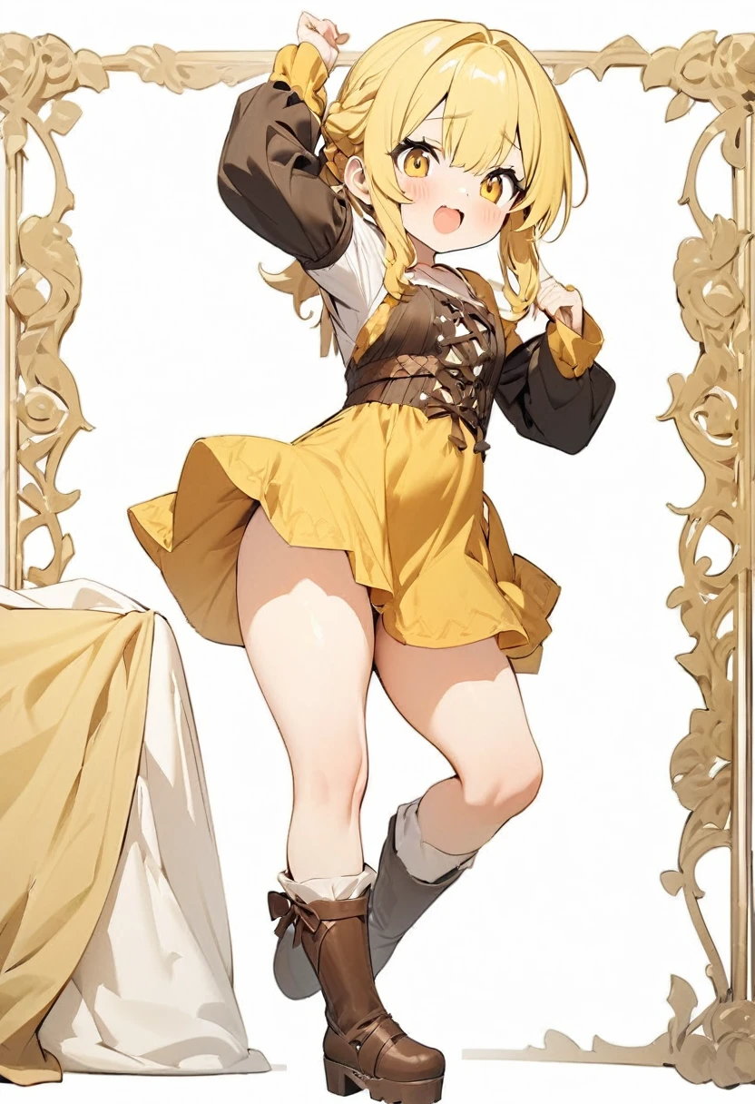 ({masterpiece}},{best quality,},white background,full body,Middle Ages,1 Girl,younger sister,Yellow hair,Lively。cute,sexy,({masterpiece}},{best quality}