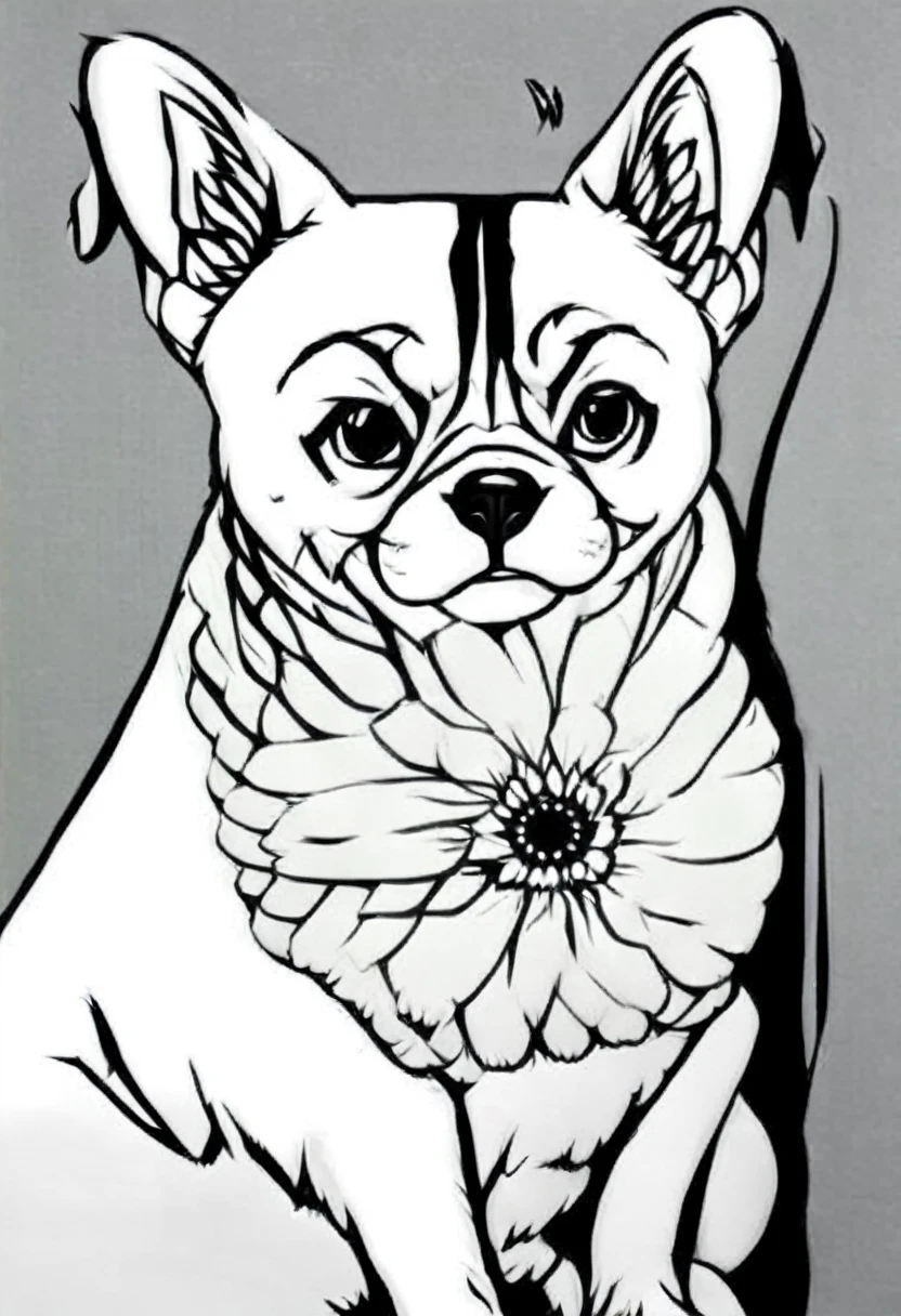 low quality, ((one bulldog)), upper body, center, front, arms crossed, Sticking your face out of the wall, background white, monotone,