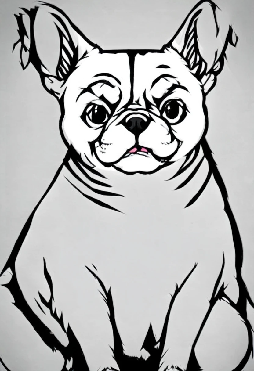 low quality, ((one bulldog)), upper body, center, front, arms crossed, Sticking your face out of the wall, background white, monotone,