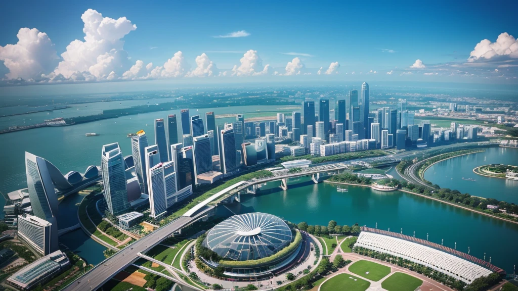 Beautiful scenery of Singapore&#39;s ancient village. Aerial view, Photorealistic photos, High definition.