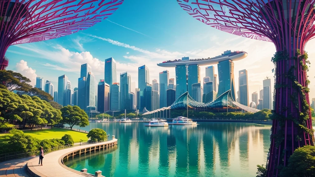 Beautiful scenery of Singapore's ancient village. Aerial view, Photorealistic photos, High definition.