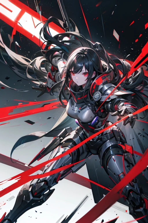 Female Android　girl　masterpiece　Long Black Hair　Black Armor　Redline　high school girl　Mechanical Combatant　whole body