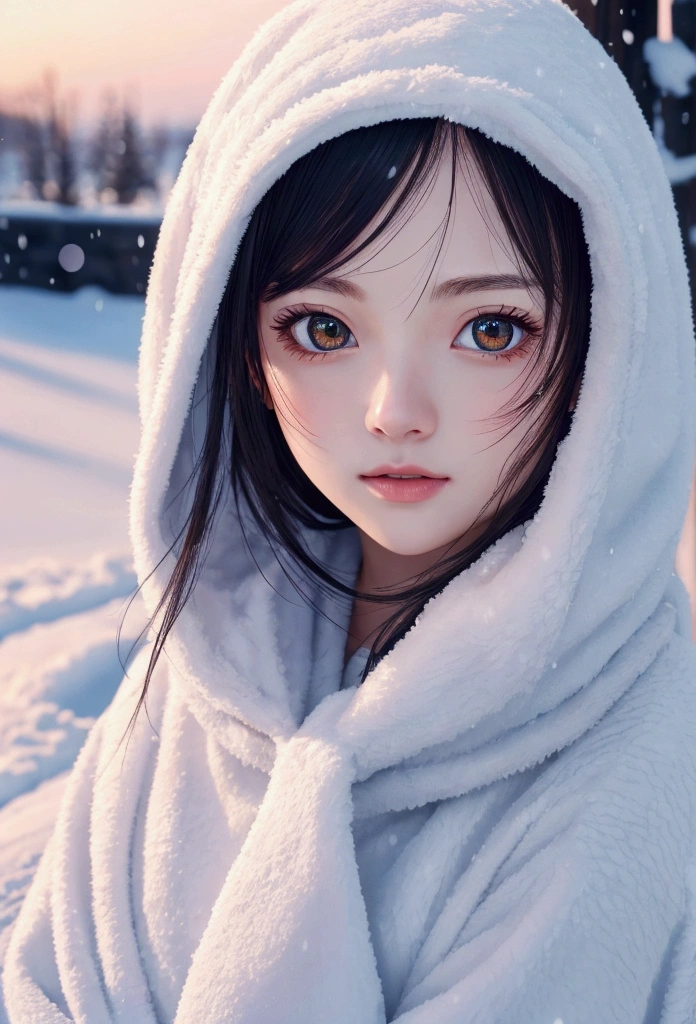 anime,masterpiece, accurate, textured skin, best quality, highres, super detail, 8k,A cozy moment in the snowy winter, high detailed eyes,focus eyes