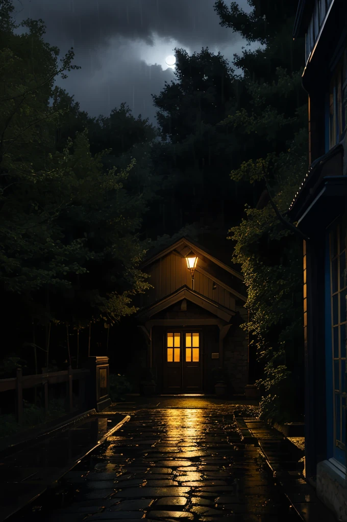 

The bus entered the cobblestone courtyard of a huge, gloomy building that looked like an old convent in the middle of a forest.,It was night and it was raining 