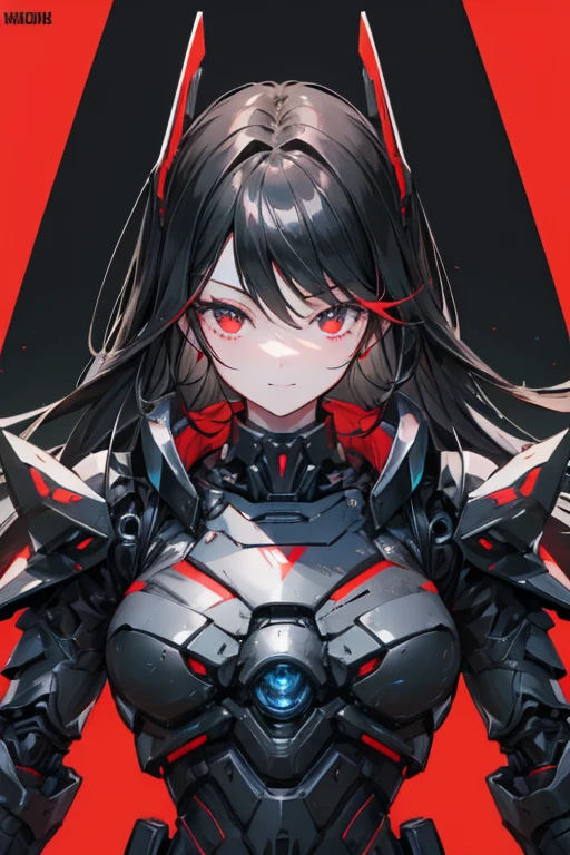 Female Android girl masterpiece Black Armor Redline Long Black Hair high school girl Mechanical Combatant Upper Body smile