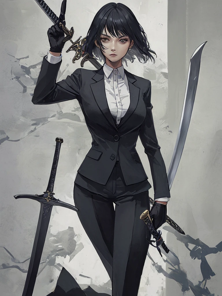 Woman in a suit with a sword 