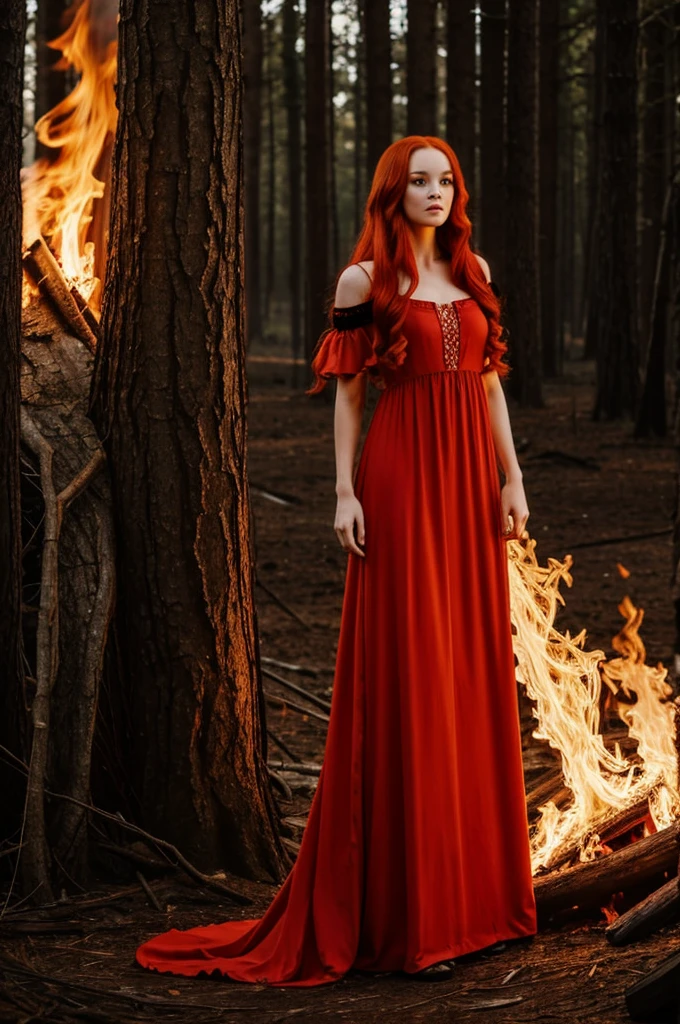 fire Princess, long dress, long red hair