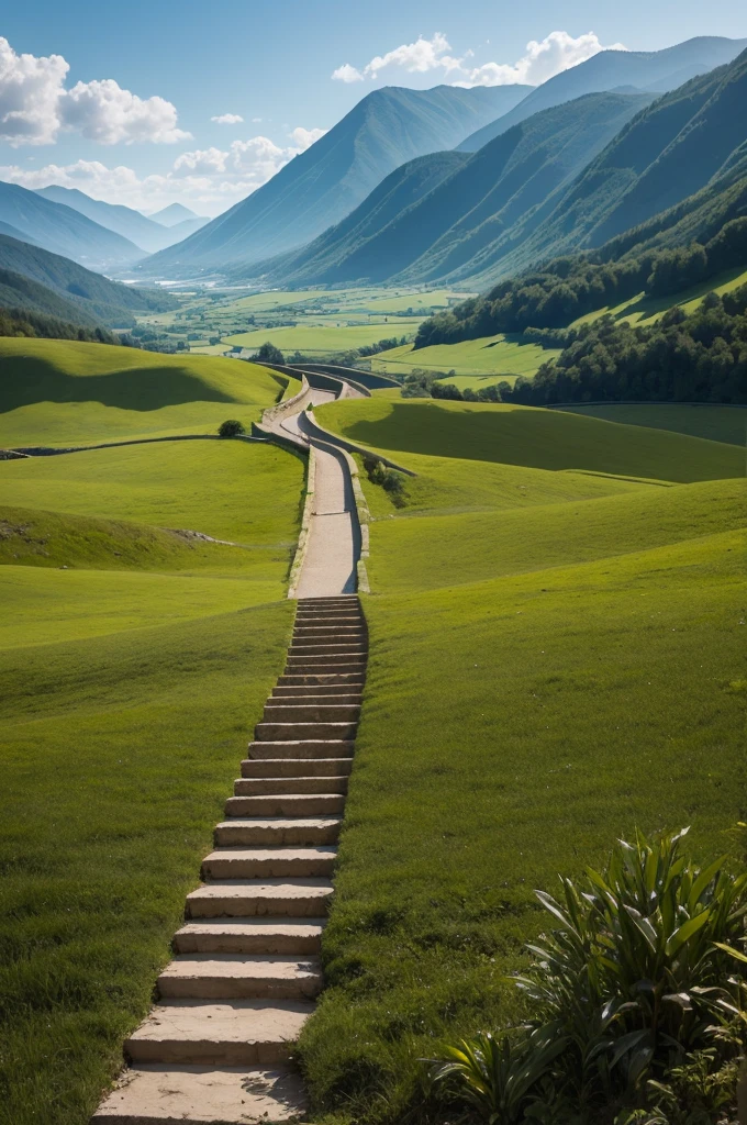 A staircase in the middle of a landscape 