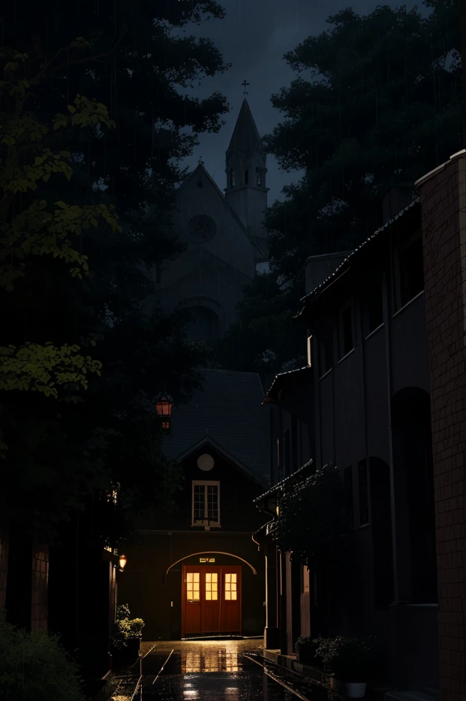 The bus entered the courtyard of a huge, gloomy building that looked like an old convent in the middle of a forest.,It was night and it was raining
