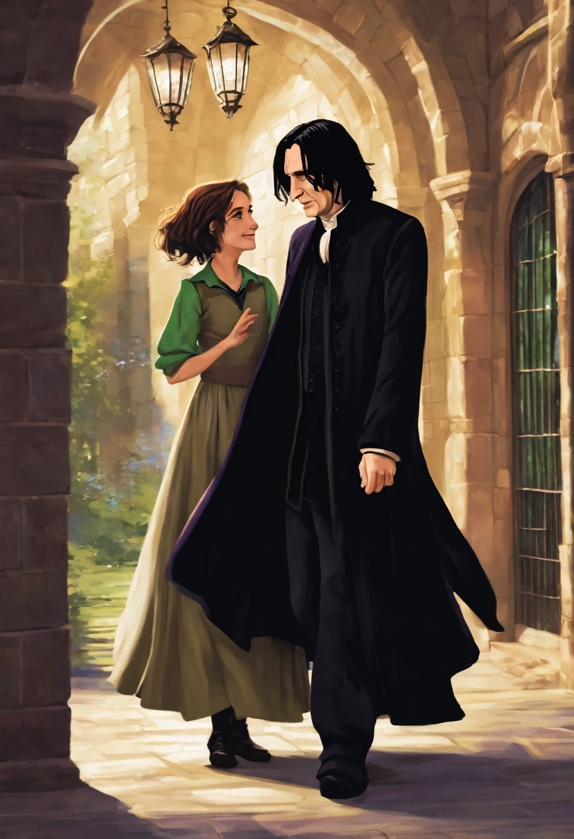 Severus Snape being friendly, sorride  a HermioneGranger 
