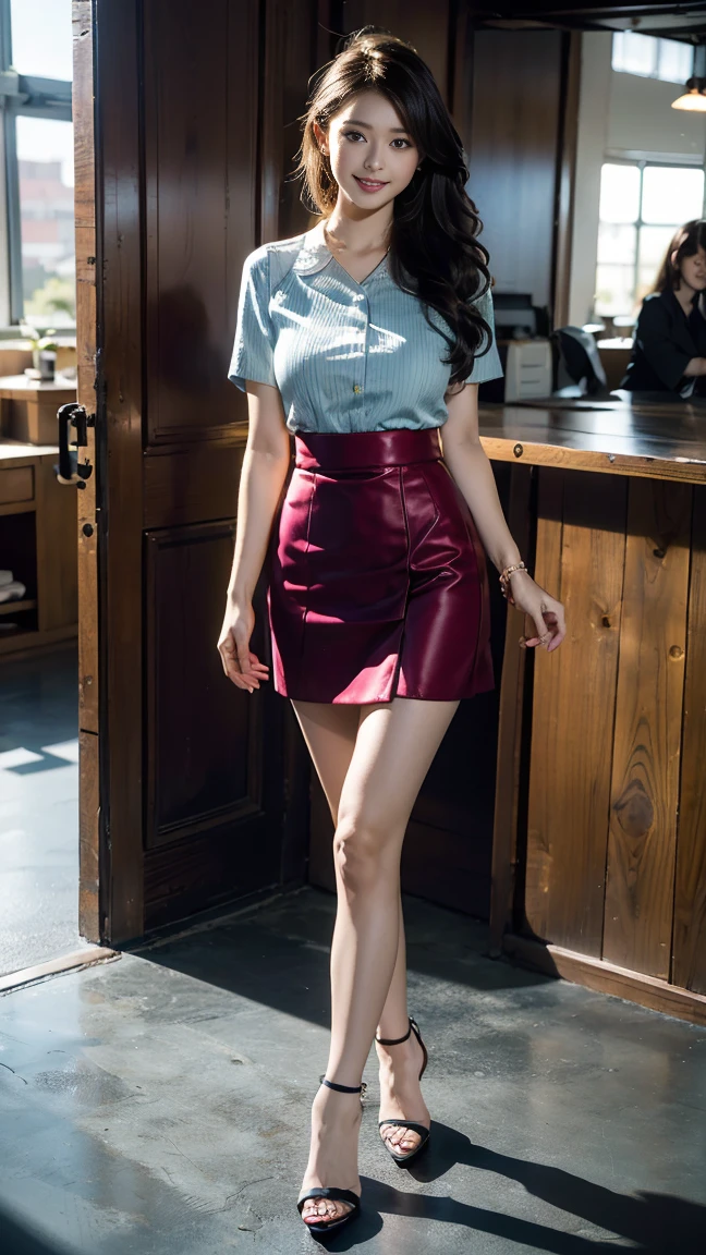 (Highest quality, masterpiece, Photorealistic, Very detailed, Ultra-high resolution, to be born:1.3), (Three Girls:1.3), beautiful, Japanese, mature, 28 years old, office workers, (Close Relationship, Short skirt), ({money| Silver| wine-red| navy| pink| Yellow green| violet| Sky blue} Clothes), (smile), (bangs), high waist, necklace, (office, indoor, Glass Room), (Long legs, High heels, whole body:1.2), (Big Breasts:1.3), (crowd)、Sexy Underwear:1.5、Updo、Micro Mini Skirt、(((High heels)))、Stiletto heels、Sandals、((厚底Sandals))、Open Toe Mules、Ultra Mini Skirt、Ultra mini skirt、Japanese