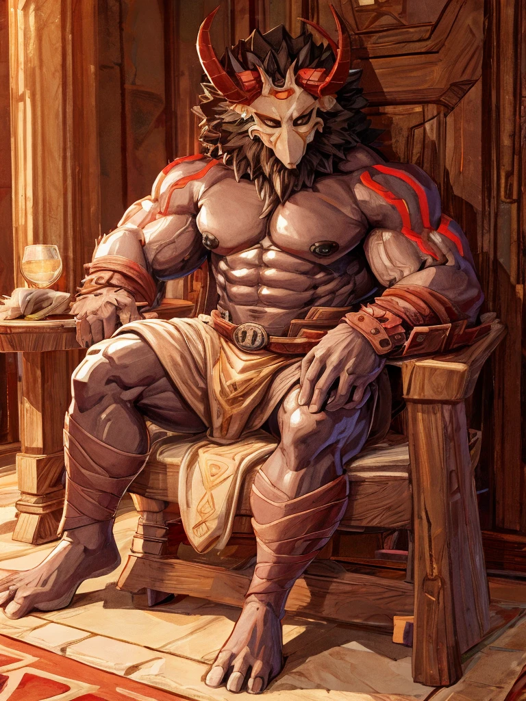 muscular, show body, Sit the chair, Smooth skin, room, Medium muscles