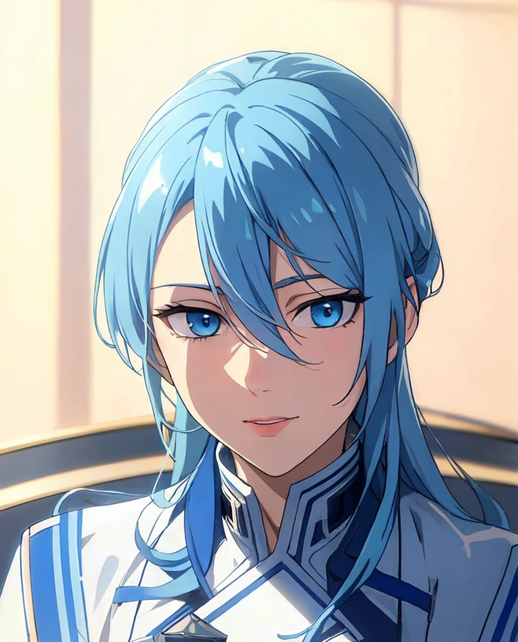 Realistic woman、Her hair is light blue and long.,Wearing open-chested clothing