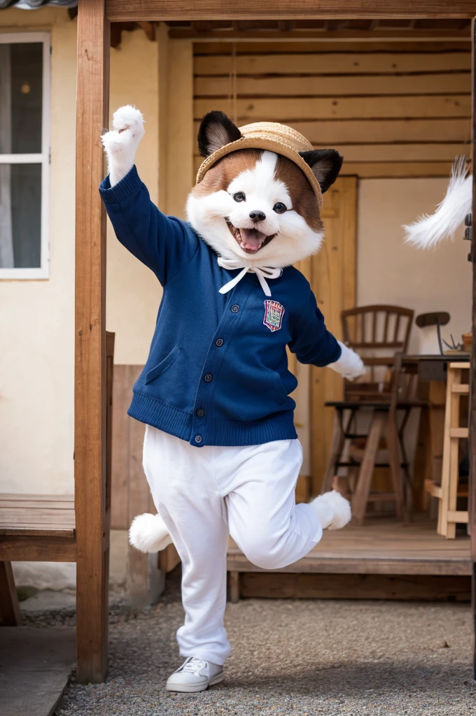 Daru, the mascot of Shima Spain Village, dancing