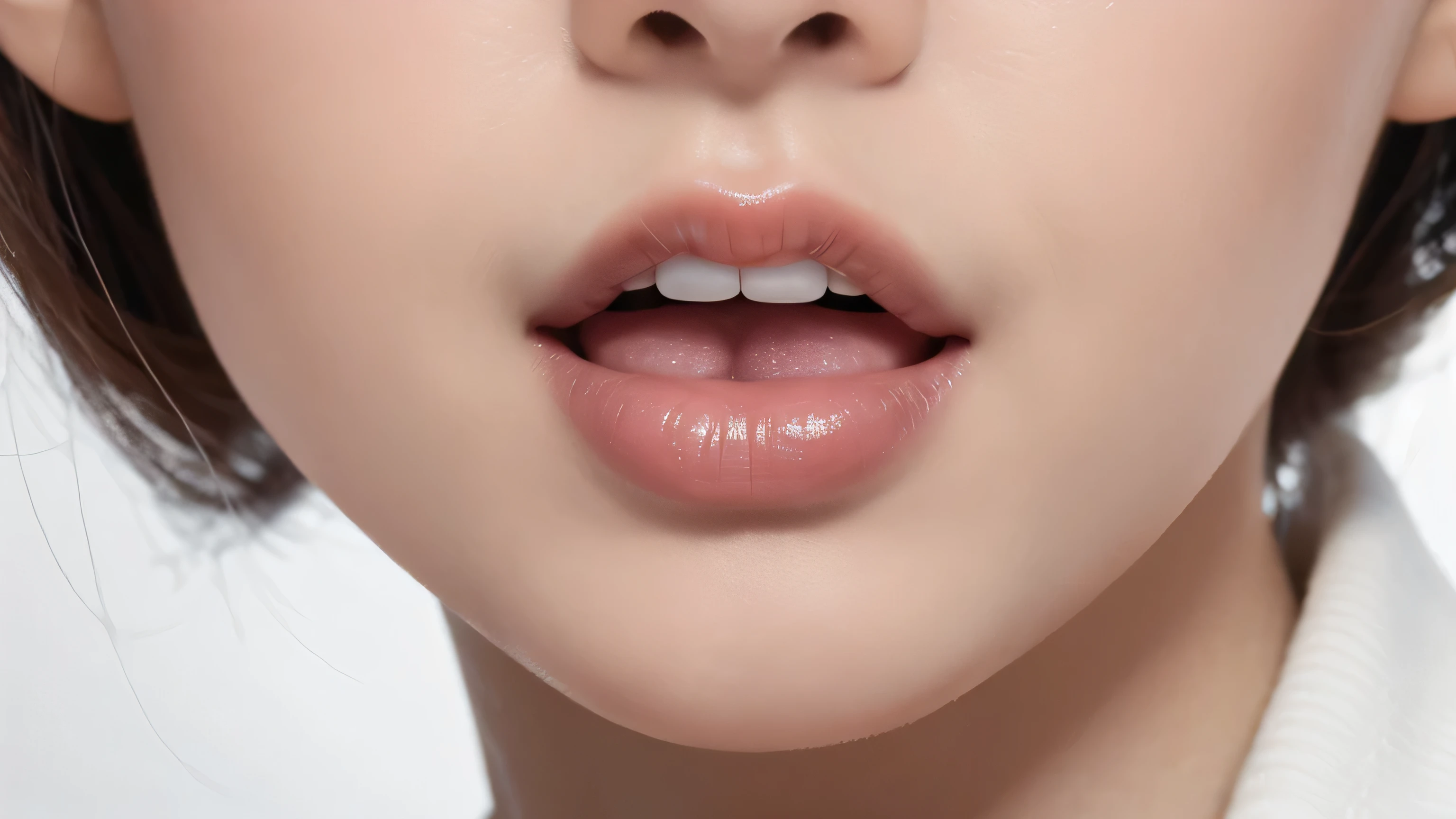 Highest quality,Maximum resolution,8K,A macro close-up photo,The tongue sticks out of the mouth,White teeth,Clear tongue texture