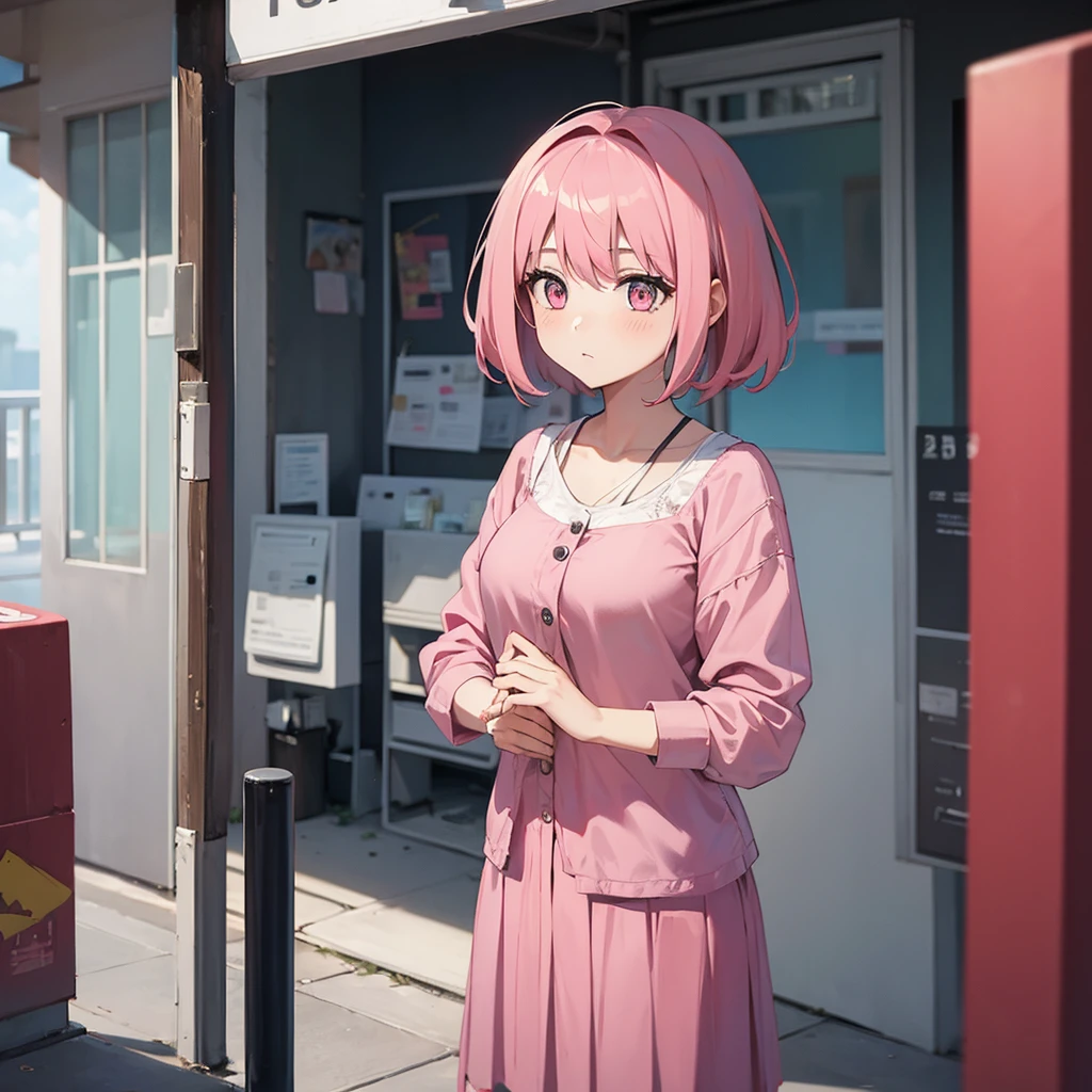 1 girl, new, pink hair