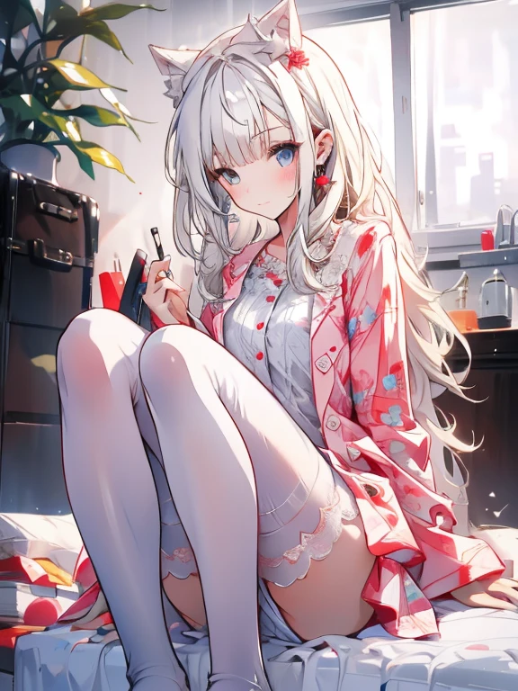 girl，In pajamas，White Stockings，8K，masterpiece，high resolution