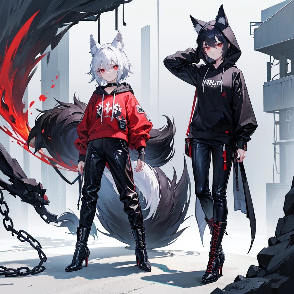Alone in a dark cave,whole body,Shota,Beastman,Wolf,Wolf Cut,Long Parka,pants,Standing on tiptoes,He looks injured and exhausted.,shortness of breath,sweating,Run,
Lace-up long boots,Stiletto heels,The sole is red in color,whole bodyを鎖で縛られている,Adhesive Restraint,first round