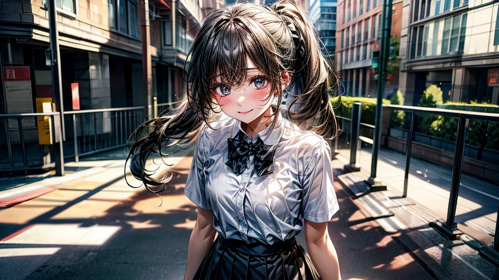 School、White shirt、Black Skirt、School、multiple、graduate School、ponytail