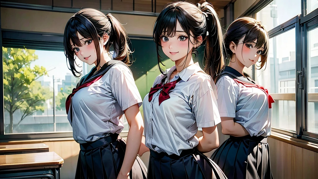 School、White shirt、Black Skirt、School、multiple、graduate School、ponytail、Harem、orgasm