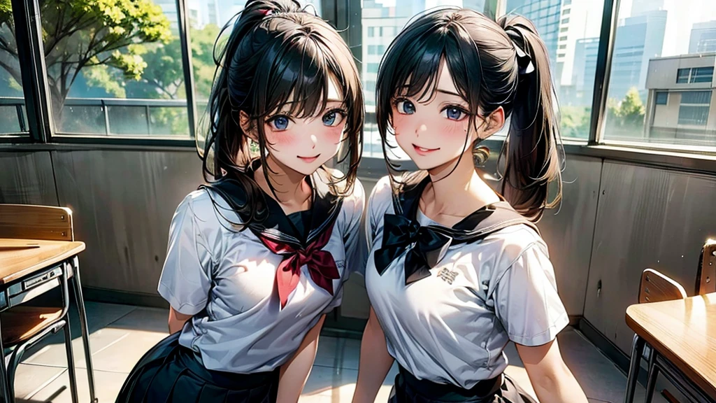 School、White shirt、Black Skirt、School、multiple、graduate School、ponytail