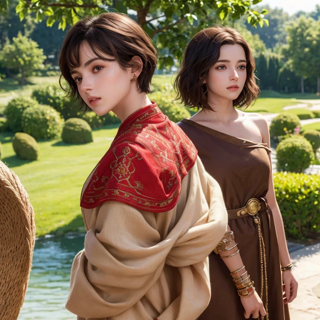 masterpiece, best quality, 8k, super detailed skin, looking off into the distance, jealous, cute, 1girl, short hair, wearing boubou, a secret society of time travelers,