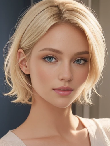 blonde woman with blue eyes and a short haircut posing for a picture, blonde hair and blue eyes, blonde hair blue eyes, blonde short hair, short blond hair, short blonde hair, blond hair blue eyes, blonde and attractive features, a gorgeous blonde, blue eyes and blond hair, short wavy blond hair, a girl with blonde hair, beautiful blonde girl