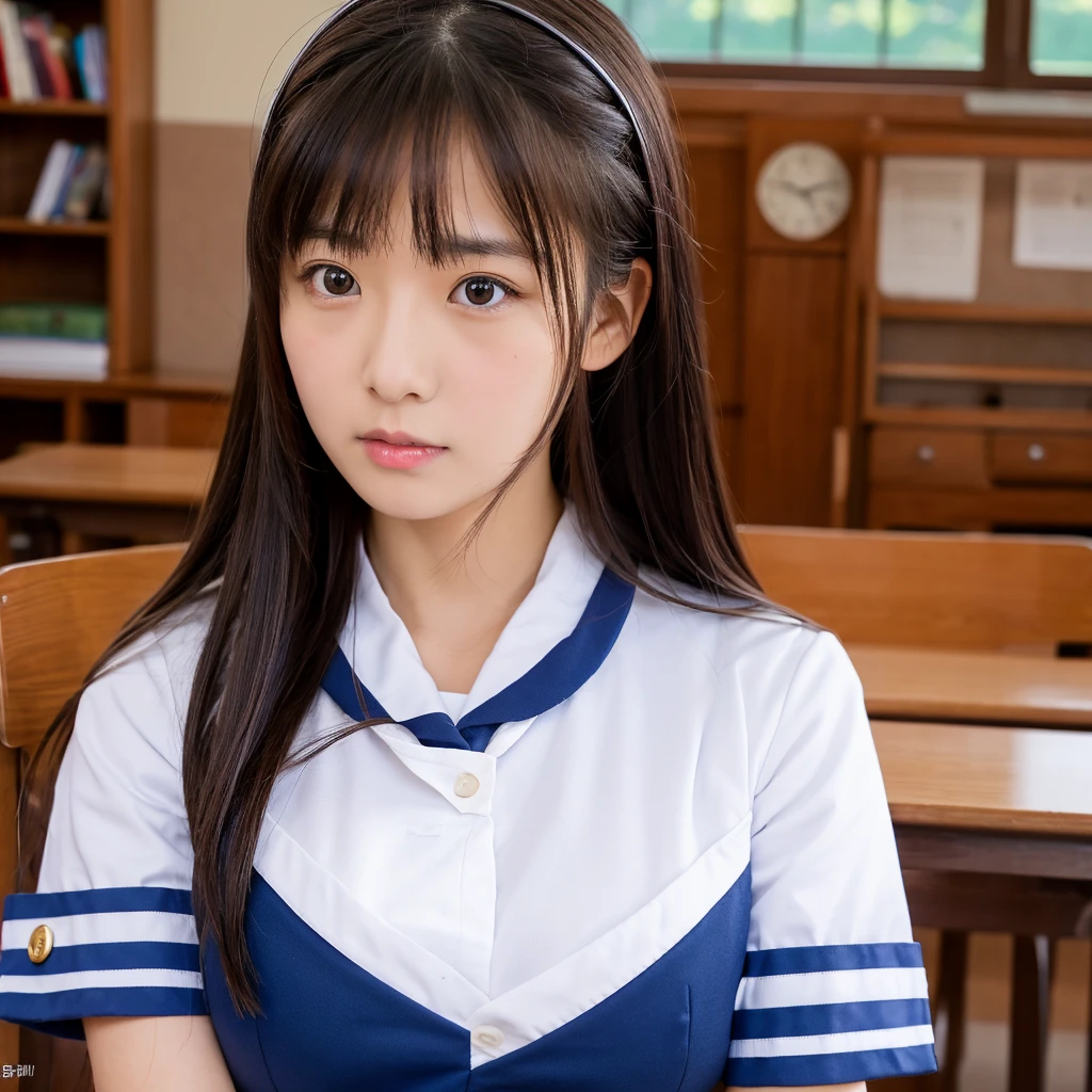 Adult women, Long face, Big Breasts, Wearing a sailor uniform, classroom,