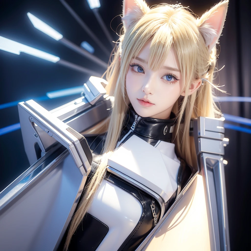 Cat ear、Blonde、Futuristic、Cyber Sense、Good Pose、Real、フォトReal、High resolution